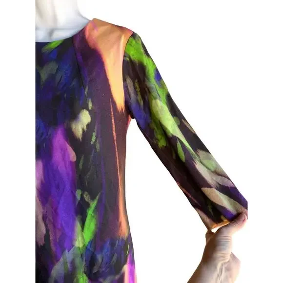 Trina Turk Women’s Abstract Floral Tunic Shift Dress 3/4 Sleeve A-Line Size 6 - Picture 4 of 13